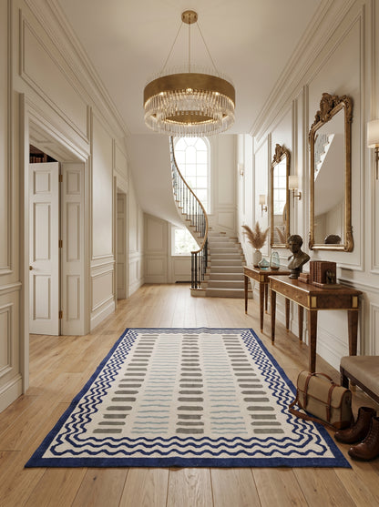 Azure Wave & Dash Abstract Rippled Wave Pattern Flatweave rug