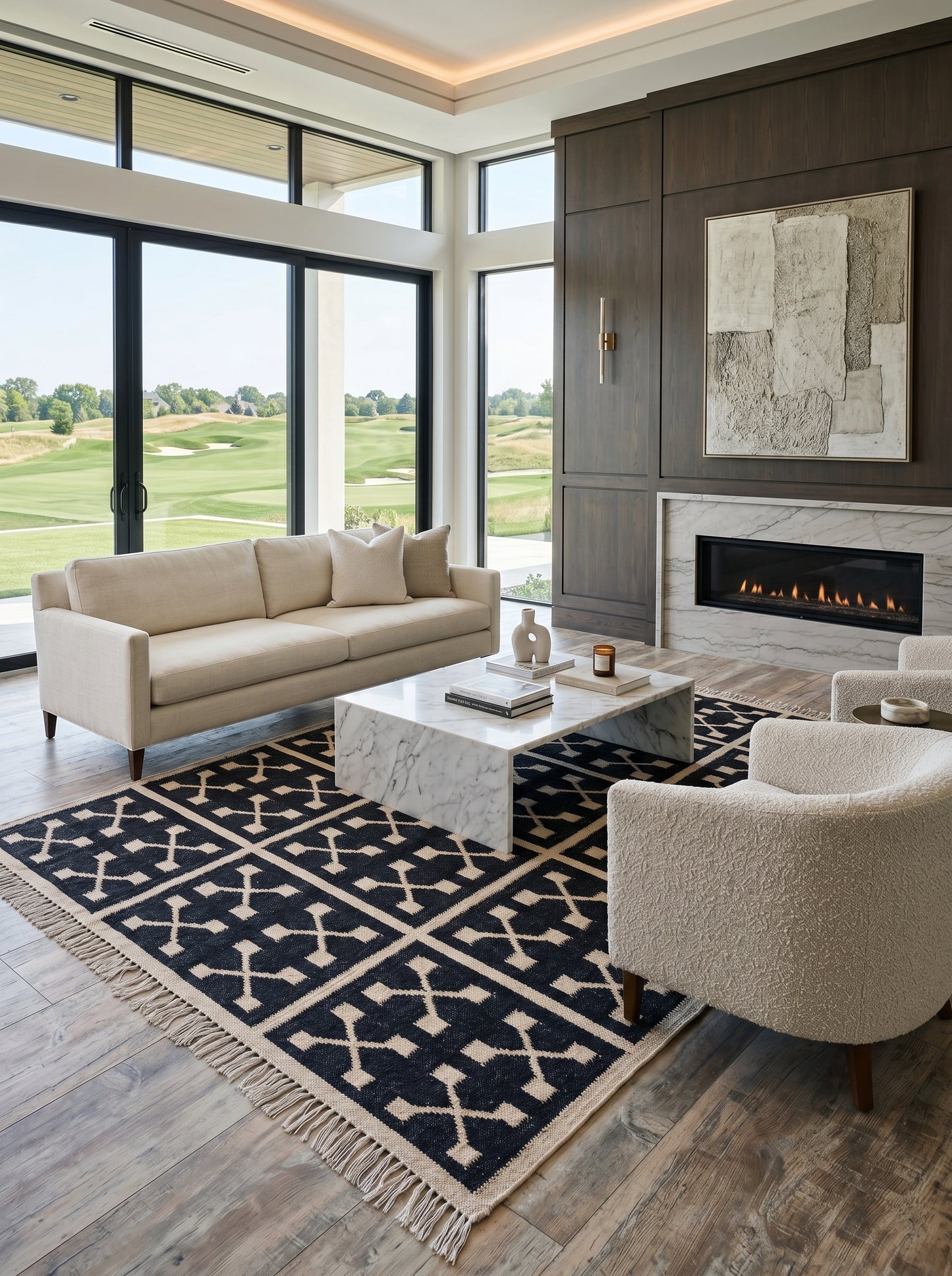 Charcoal Grid Cross Handwoven Symmetrical Paneled Rug