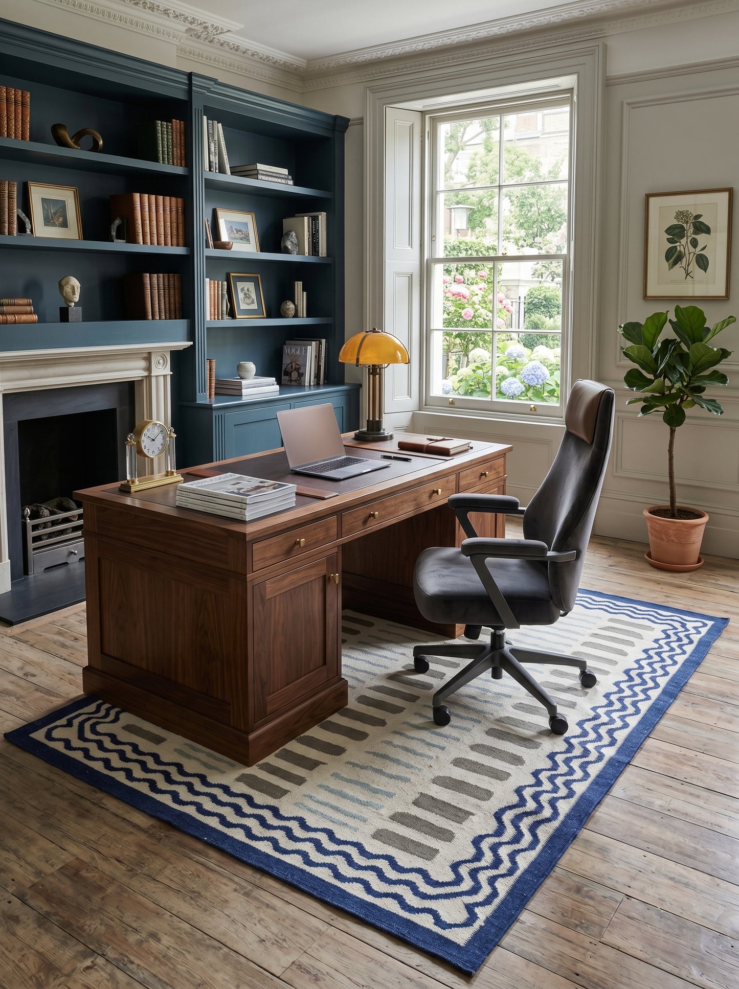 Azure Wave & Dash Abstract Rippled Wave Pattern Flatweave rug