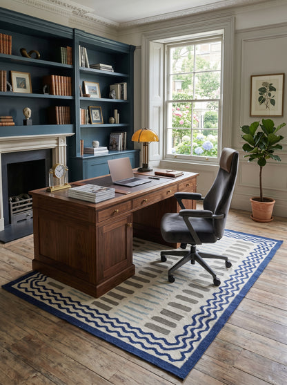 Azure Wave & Dash Abstract Rippled Wave Pattern Flatweave rug