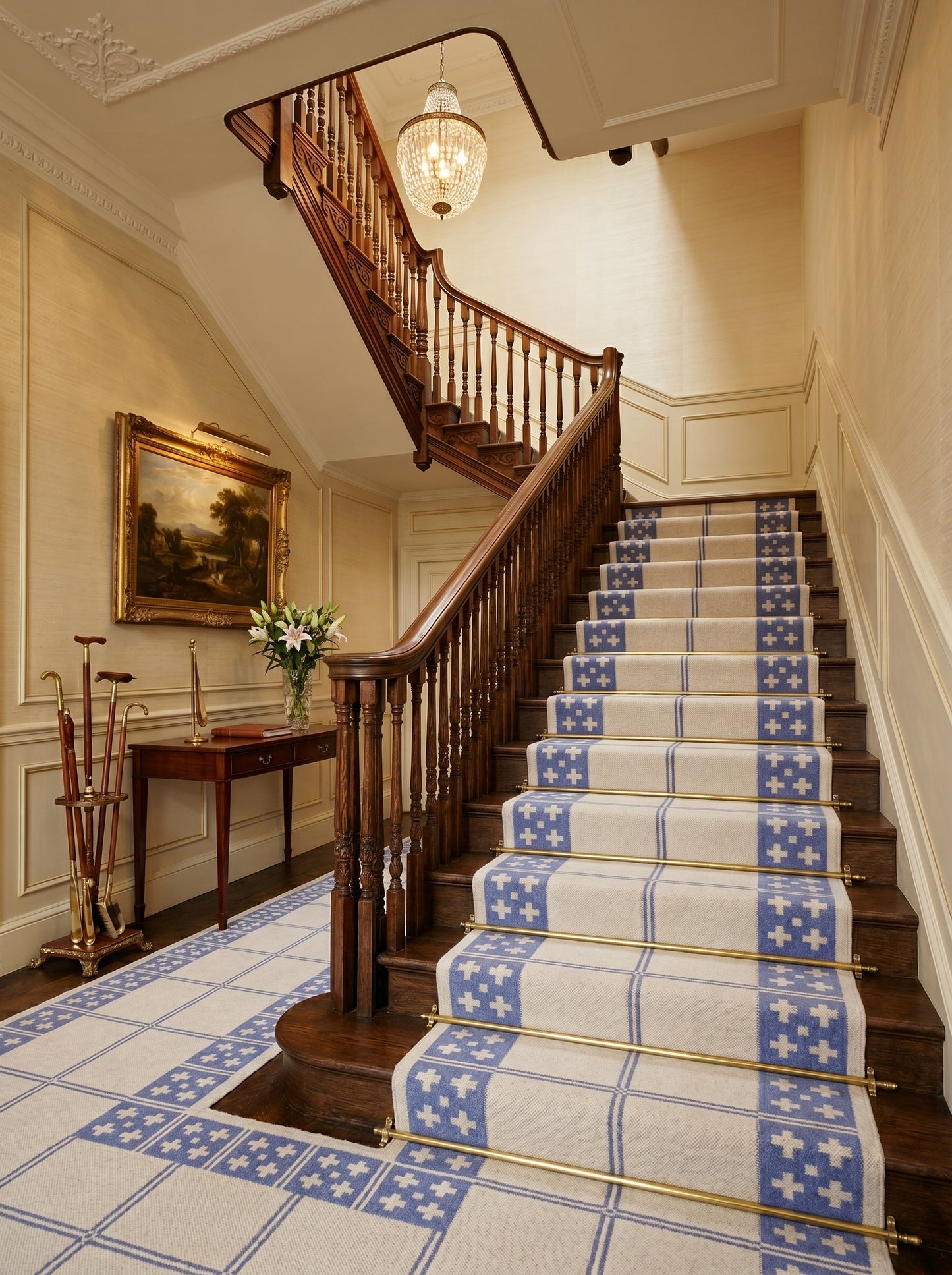 Periwinkle Windowpane Cross Modern Blue & Cream Wool Cotton Dhurrie Rug