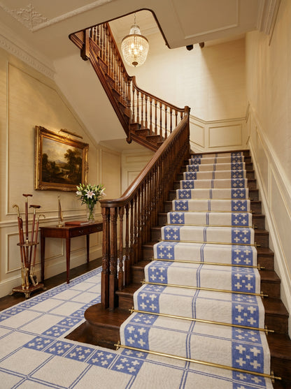 Periwinkle Windowpane Cross Modern Blue & Cream Wool Cotton Dhurrie Rug