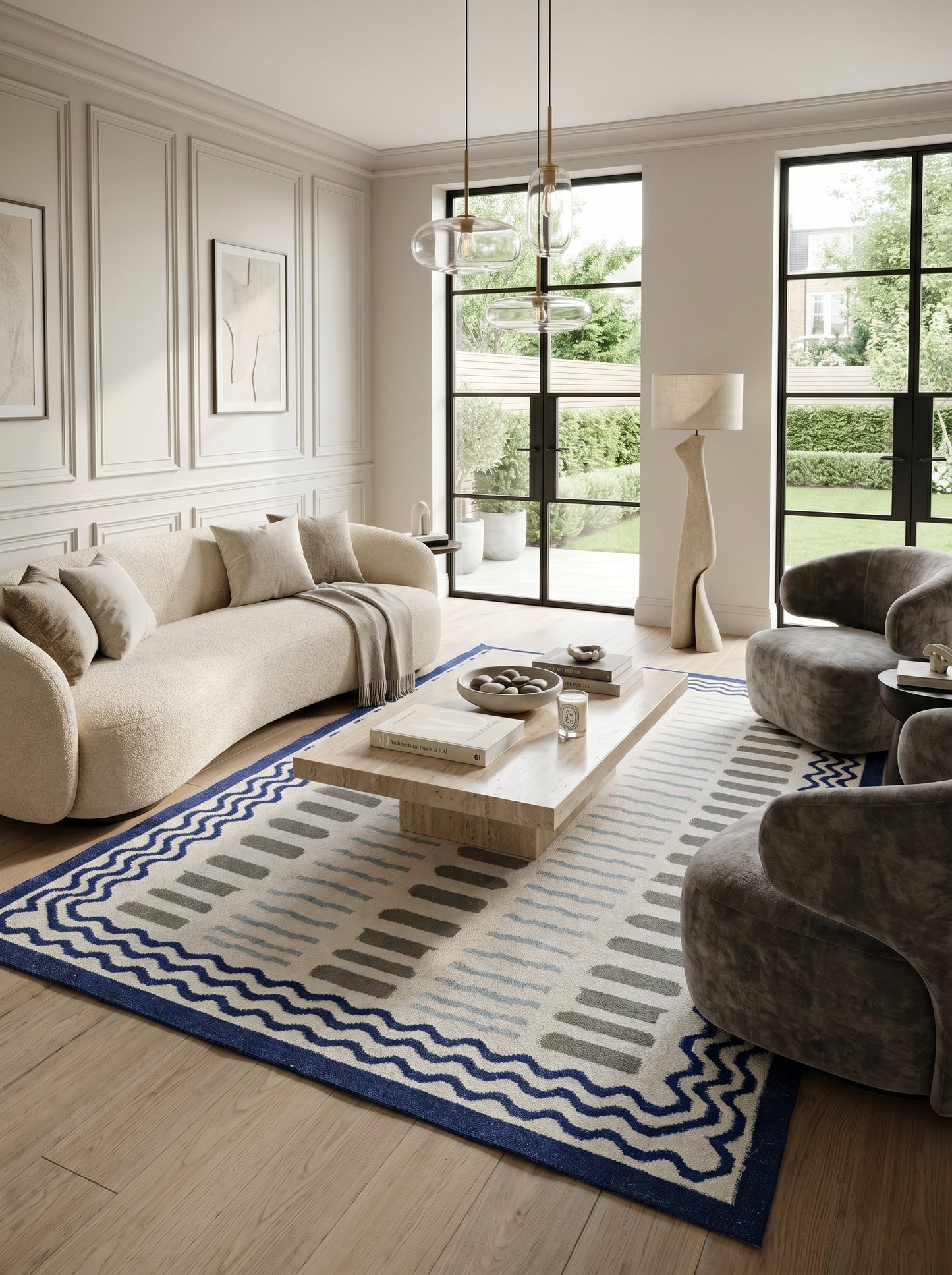 Azure Wave & Dash Abstract Rippled Wave Pattern Flatweave rug