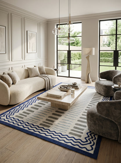 Azure Wave & Dash Abstract Rippled Wave Pattern Flatweave rug