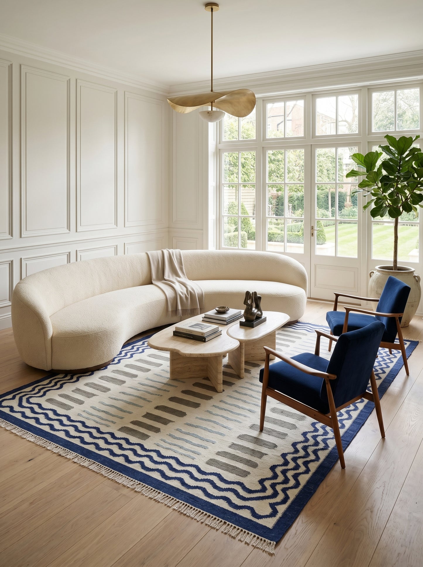 Azure Wave & Dash Abstract Rippled Wave Pattern Flatweave rug