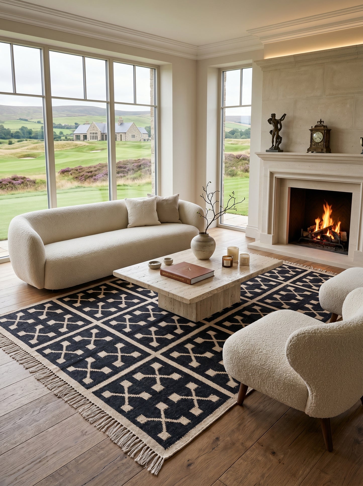Charcoal Grid Cross Handwoven Symmetrical Paneled Rug