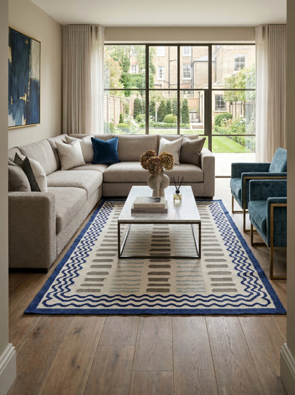 Azure Wave & Dash Abstract Rippled Wave Pattern Flatweave rug