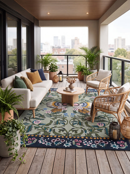 Hand-Tufted Wool Rug, Bird Floral Carpet, Nature-Inspired Area Rug, Custom-Size Wool Rug