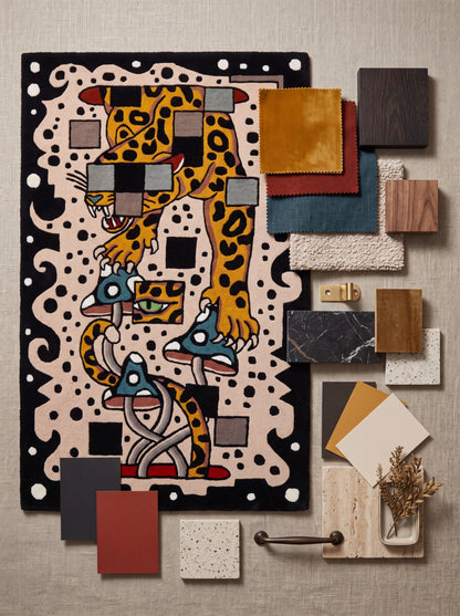 Hand-Tufted Wool Leopard Rug, Maximalist Animal Art Carpet