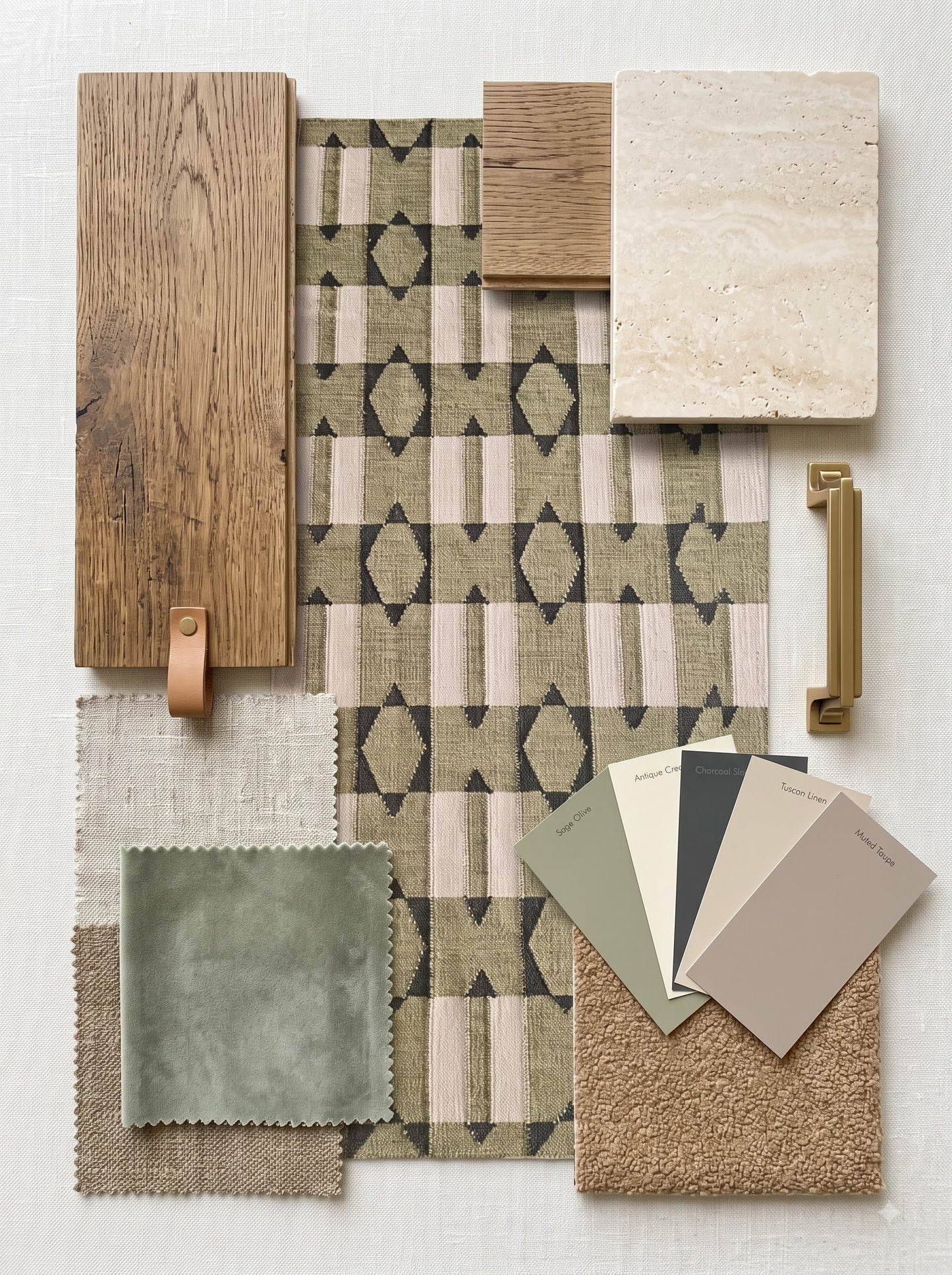 Olive Green Wool Runner Rug, Handmade Geometric Hallway Runner