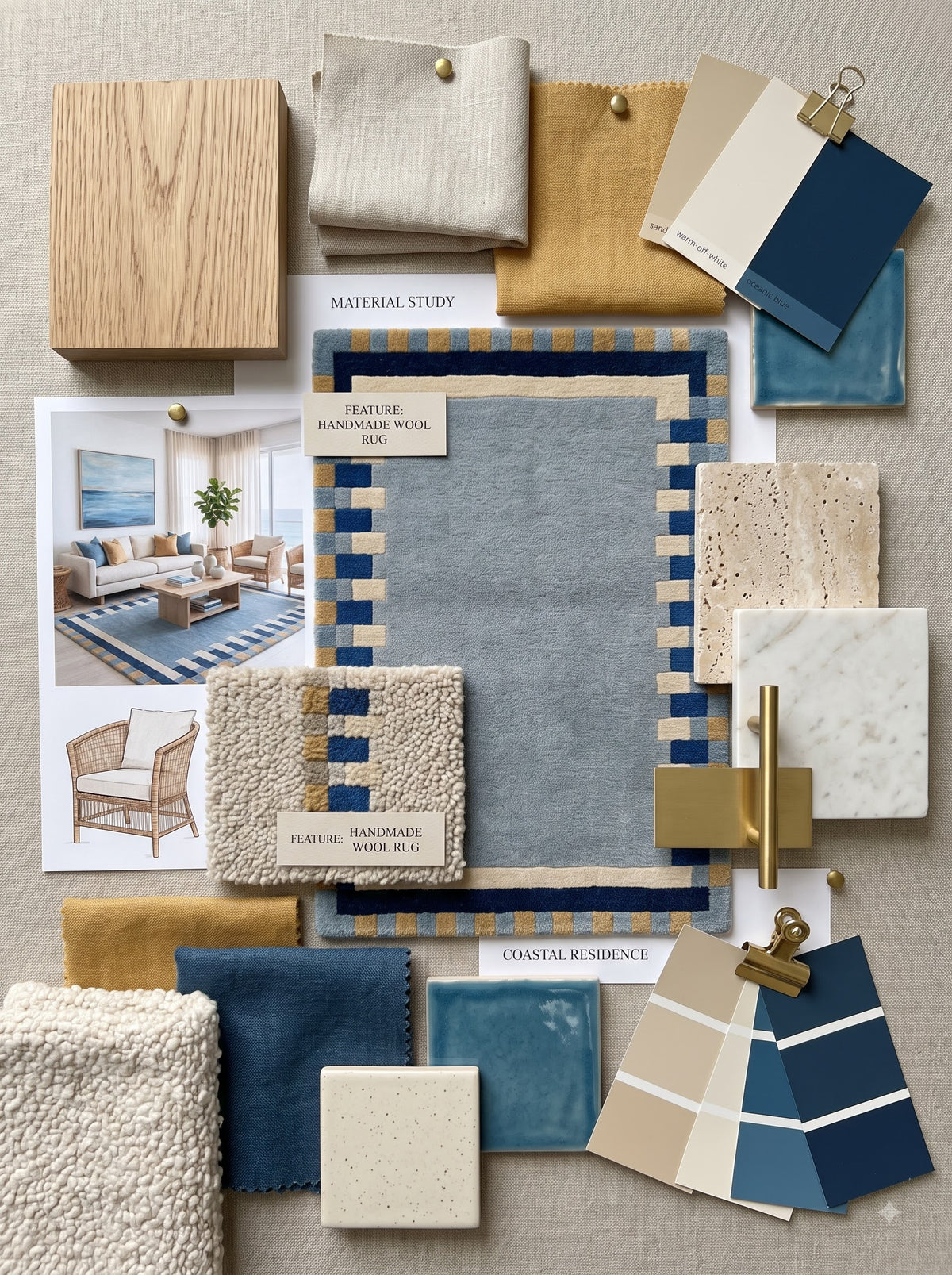 Dusty Blue Geometric Tufted Rug, Handmade Wool Area Rug Modern Nursery & Living Room Carpet