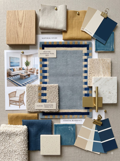Dusty Blue Geometric Tufted Rug, Handmade Wool Area Rug Modern Nursery & Living Room Carpet