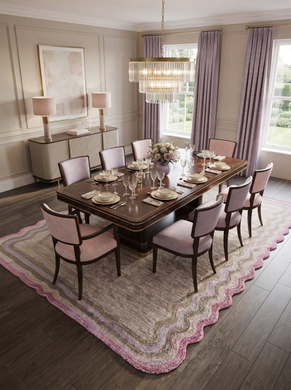 Hand Tufted Wool Carpet, Pink Scalloped Rug, Custom Shape Area Rug