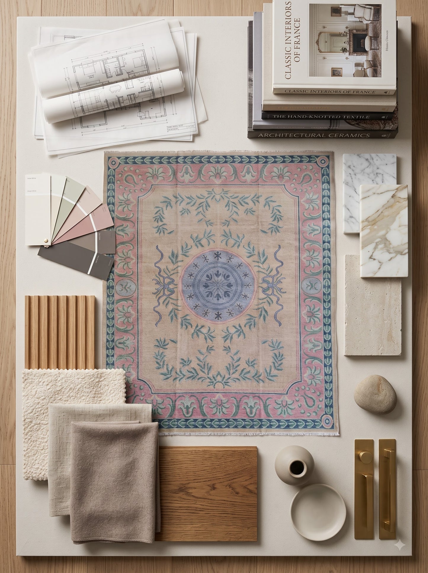 Blush Laurel Medallion Blush Pink Hand Knotted Oushak Rug