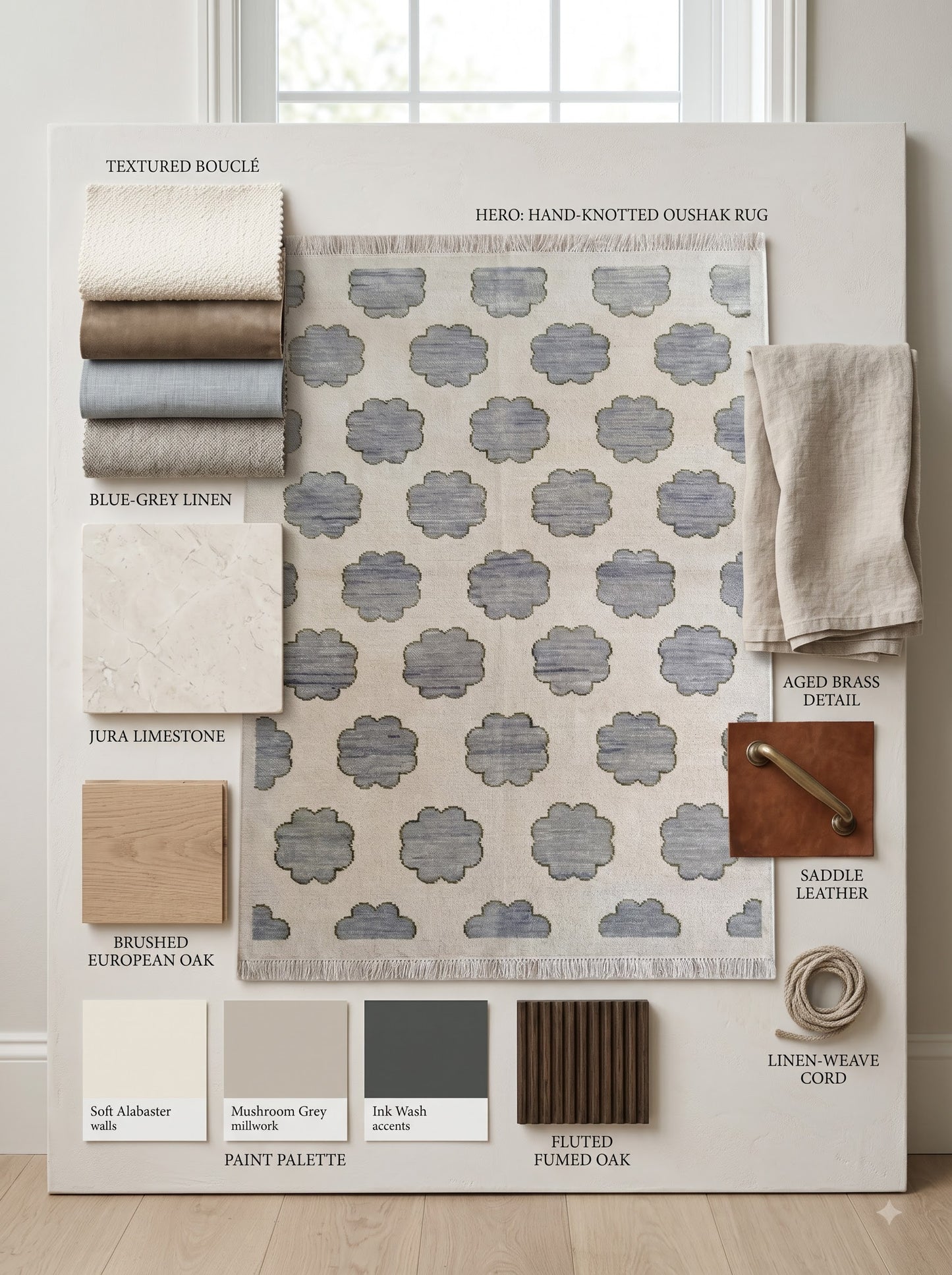 Japandi Slate Blossom Hand Knotted Rug
