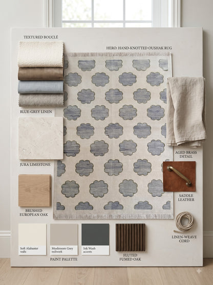 Japandi Slate Blossom Hand Knotted Rug