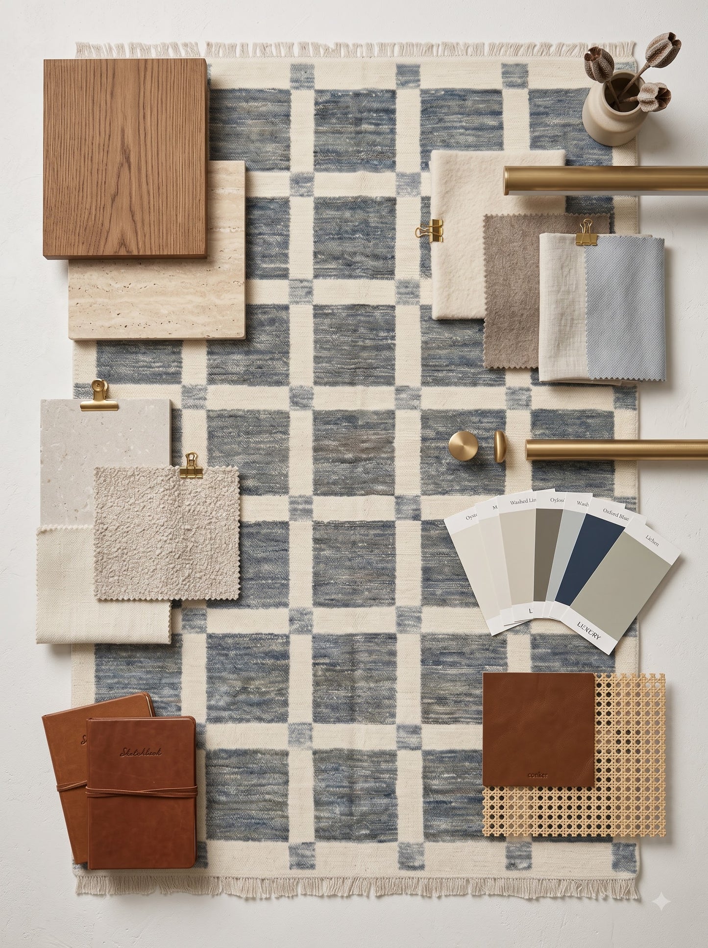 Turkish Handmade Wool Oushak Carpet, Modern Contemporary Minimalist Design for Bedroom