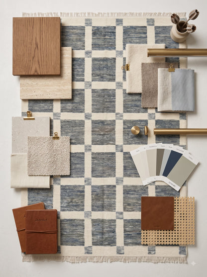 Turkish Handmade Wool Oushak Carpet, Modern Contemporary Minimalist Design for Bedroom