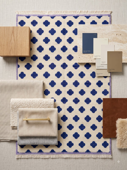 Premium Neutral Blue Geometric Wool Oushak Rug