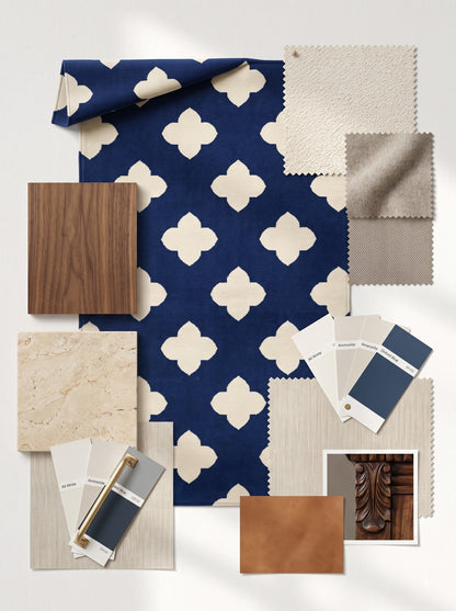 Navy Quatrefoil Handwoven Cotton Flatweave Runner