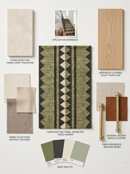 Handmade Geometric Olive Green Wool Runner Rug