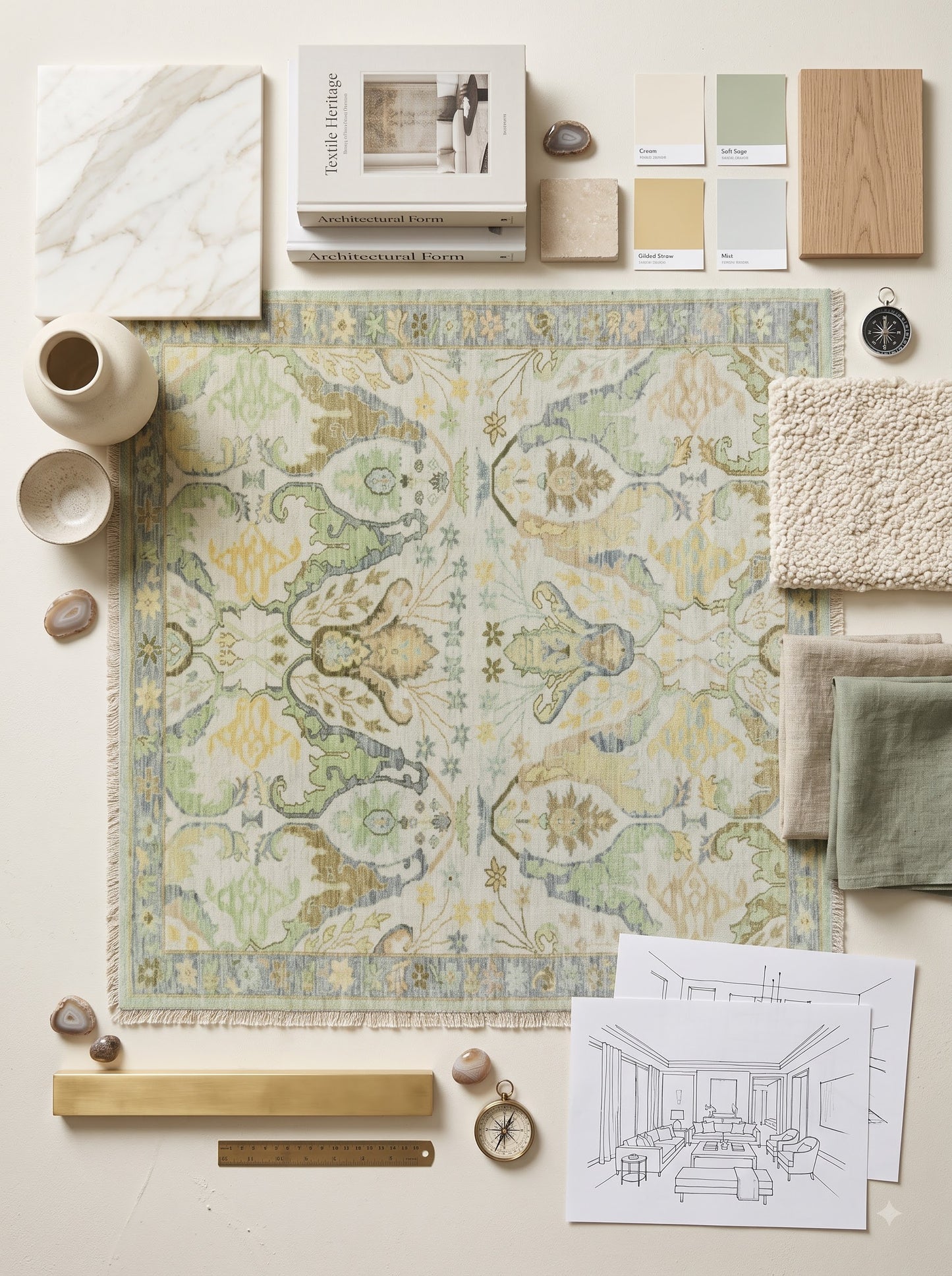 Sage Meadow Azure Oushak US UK Interior Decor
