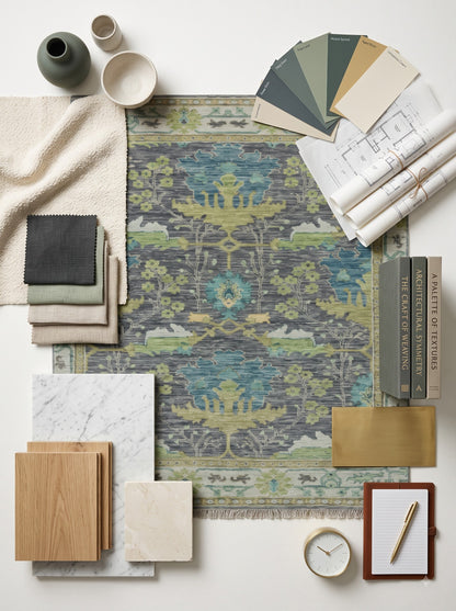 Slate Forest Meadow Traditional Tree Pattern Carpet