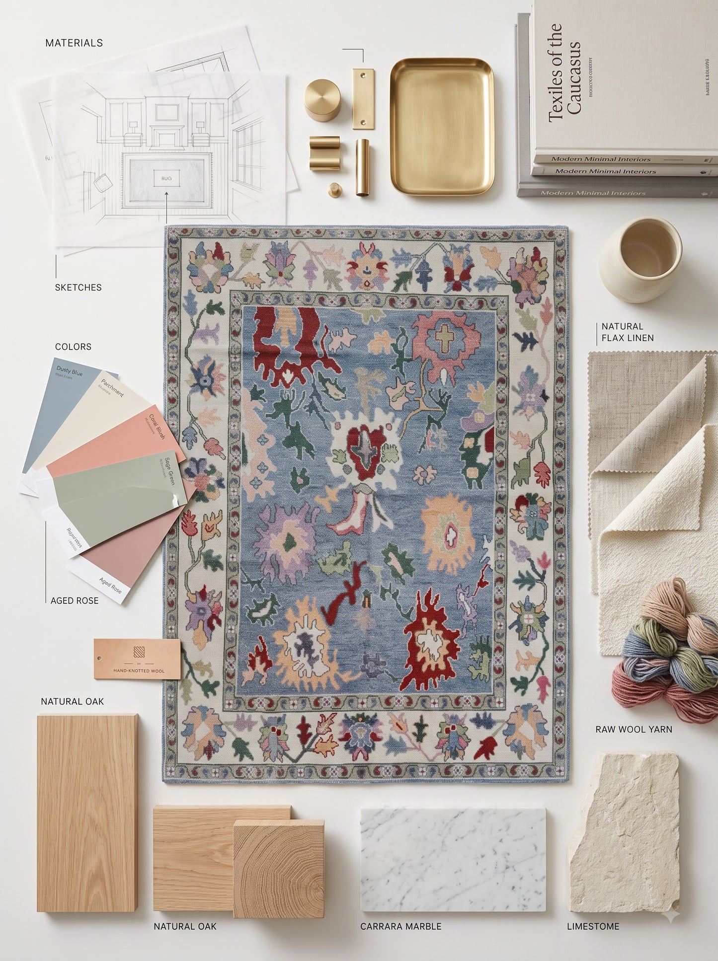Hand Knotted Oushak Denim Blue & Cream Wool carpet