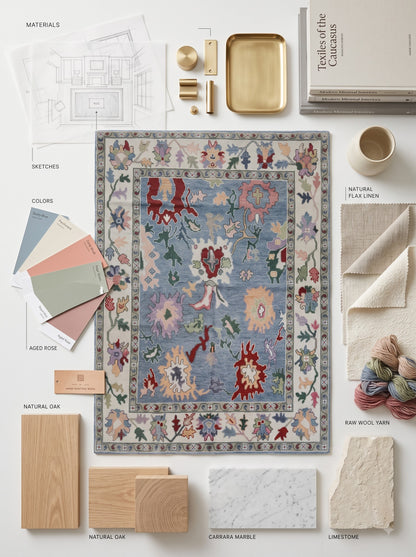 Hand Knotted Oushak Denim Blue & Cream Wool carpet