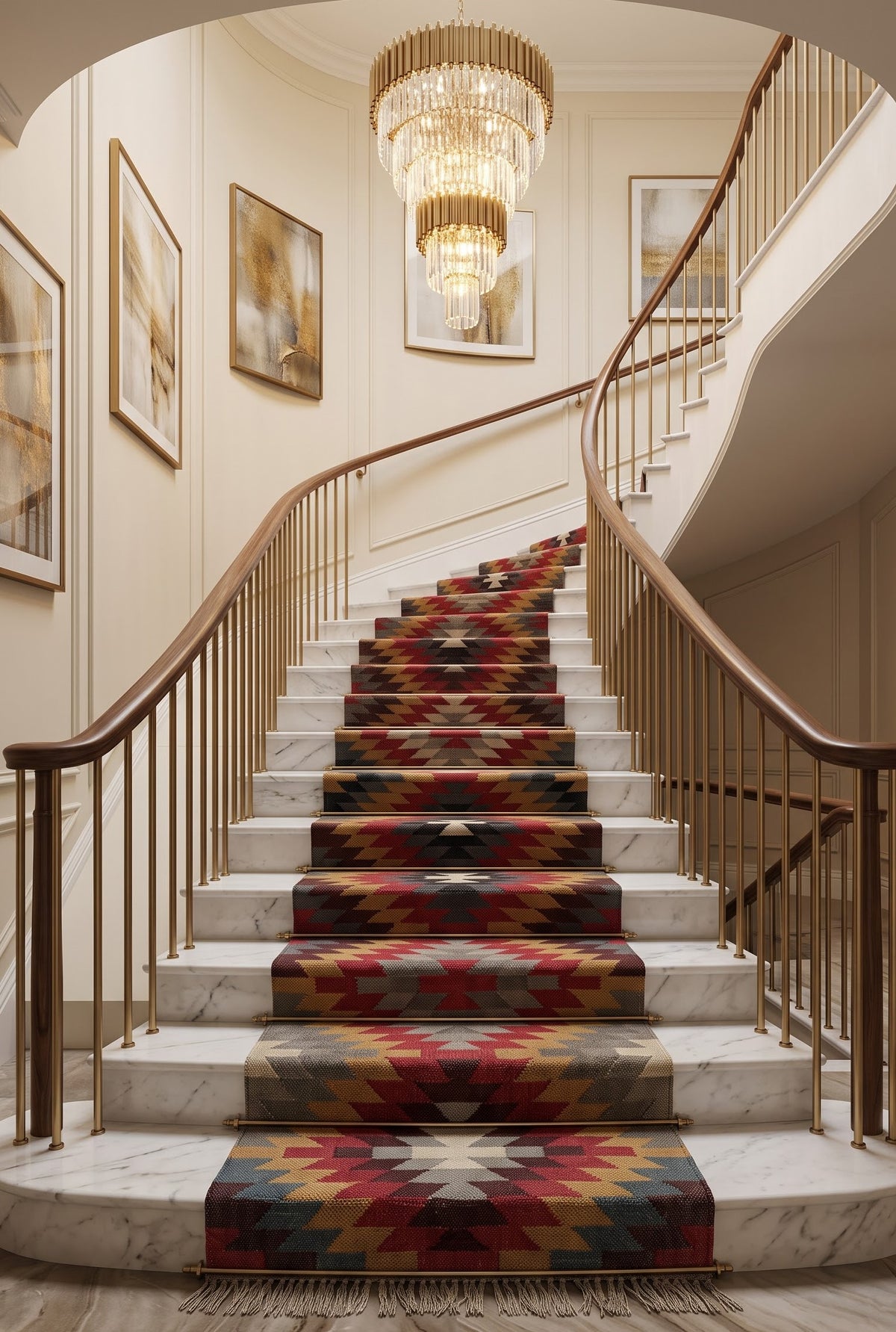 Custom Wool Jute Stair Runner Handwoven Southwestern Kilim Runner