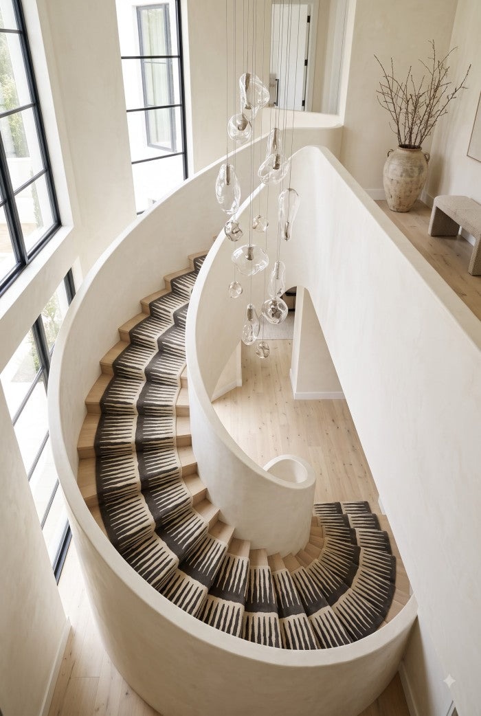 Black And White Modern Stair Runner Rug, Hand Tufed Wool Runner