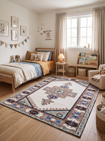 Southwestern Hand Tufted Wool Rug, Tribal Area Rug, Navajo Inspired Carpet