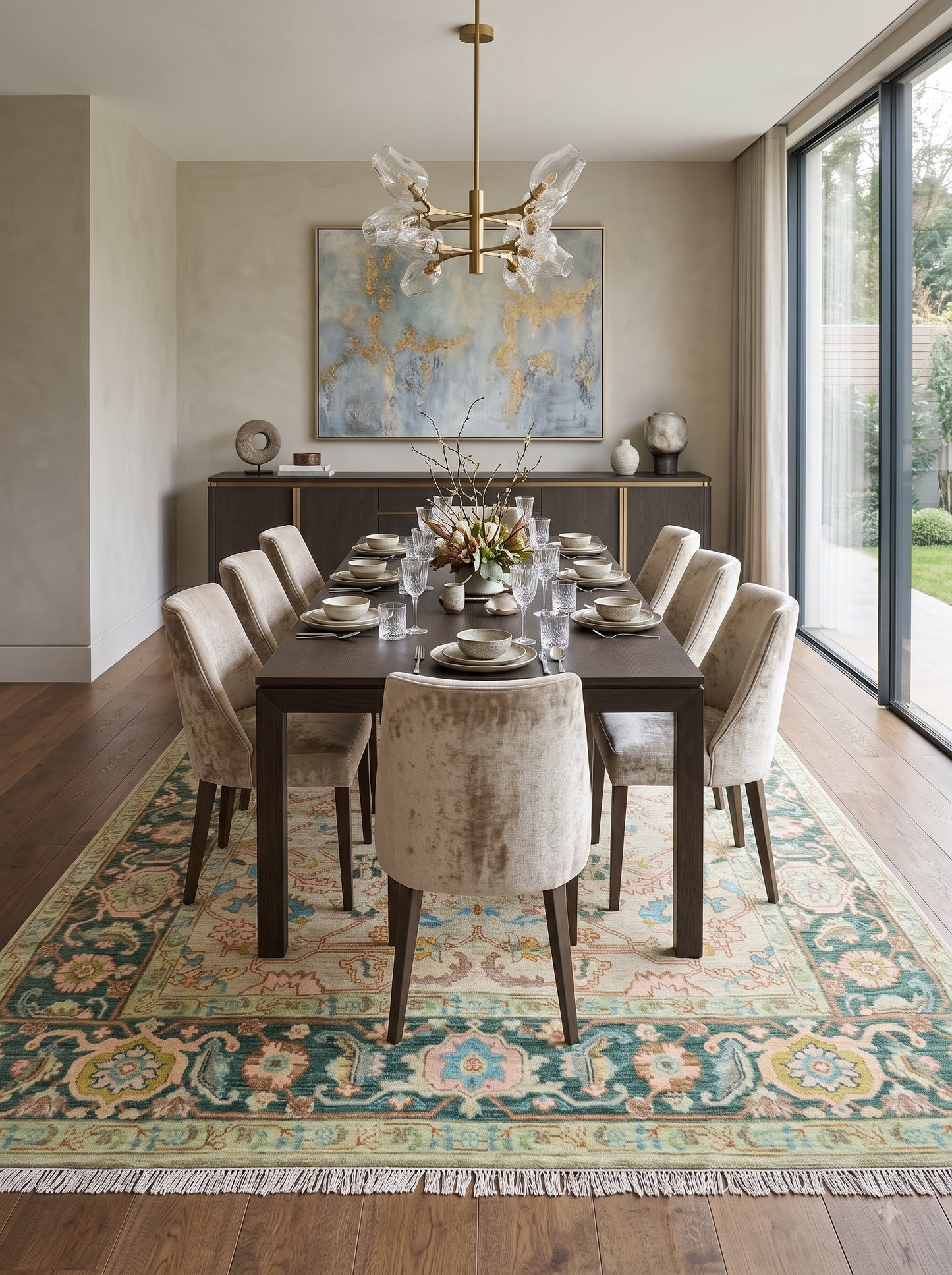 Traditional Pastel Floral Anatolian Hand Knotted Oushak Rug