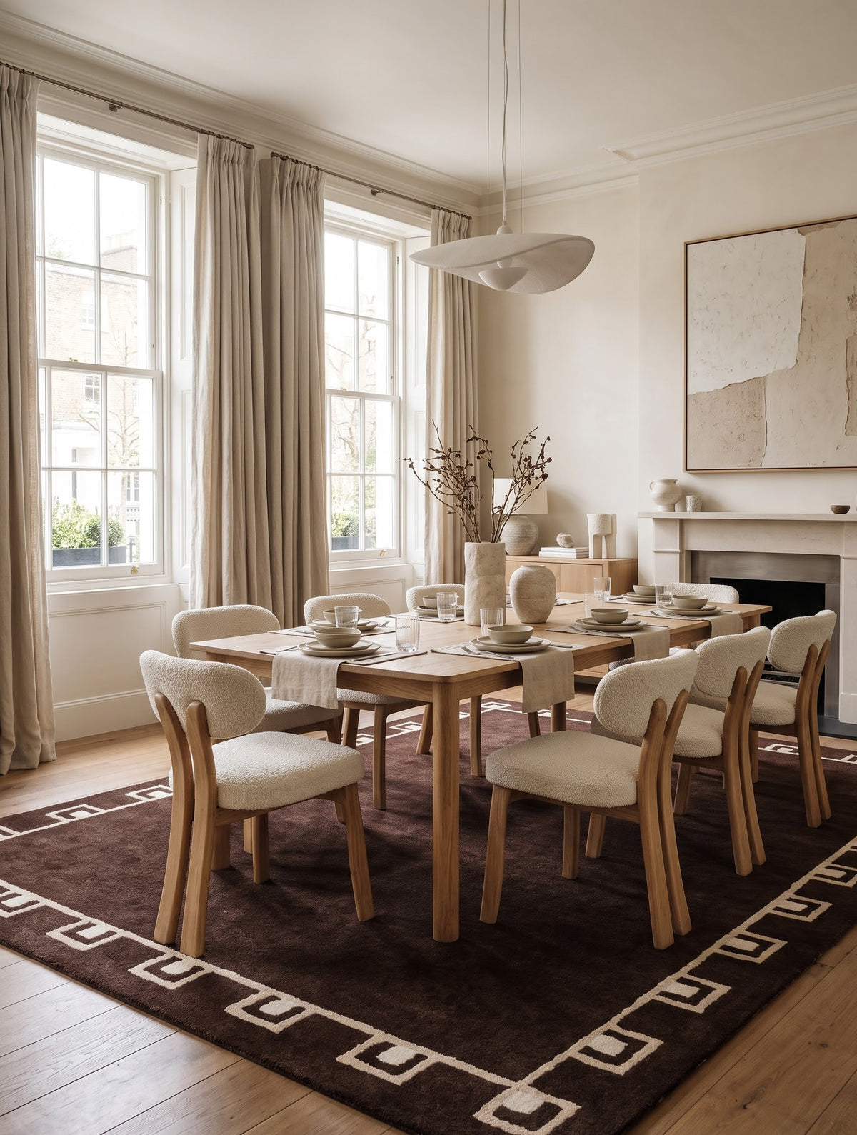 Hand-tufted Yves Bordered Wool Rug, Chocolate Brown Geometric Area Rug
