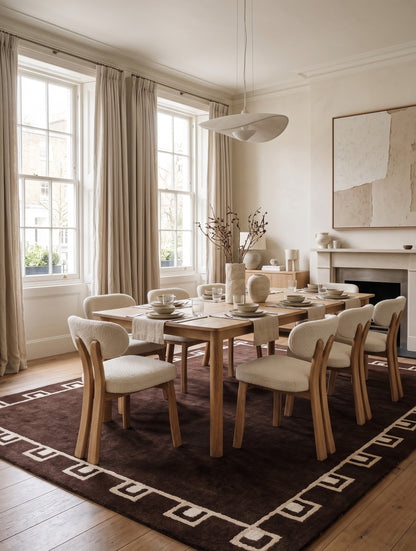 Hand-tufted Yves Bordered Wool Rug, Chocolate Brown Geometric Area Rug
