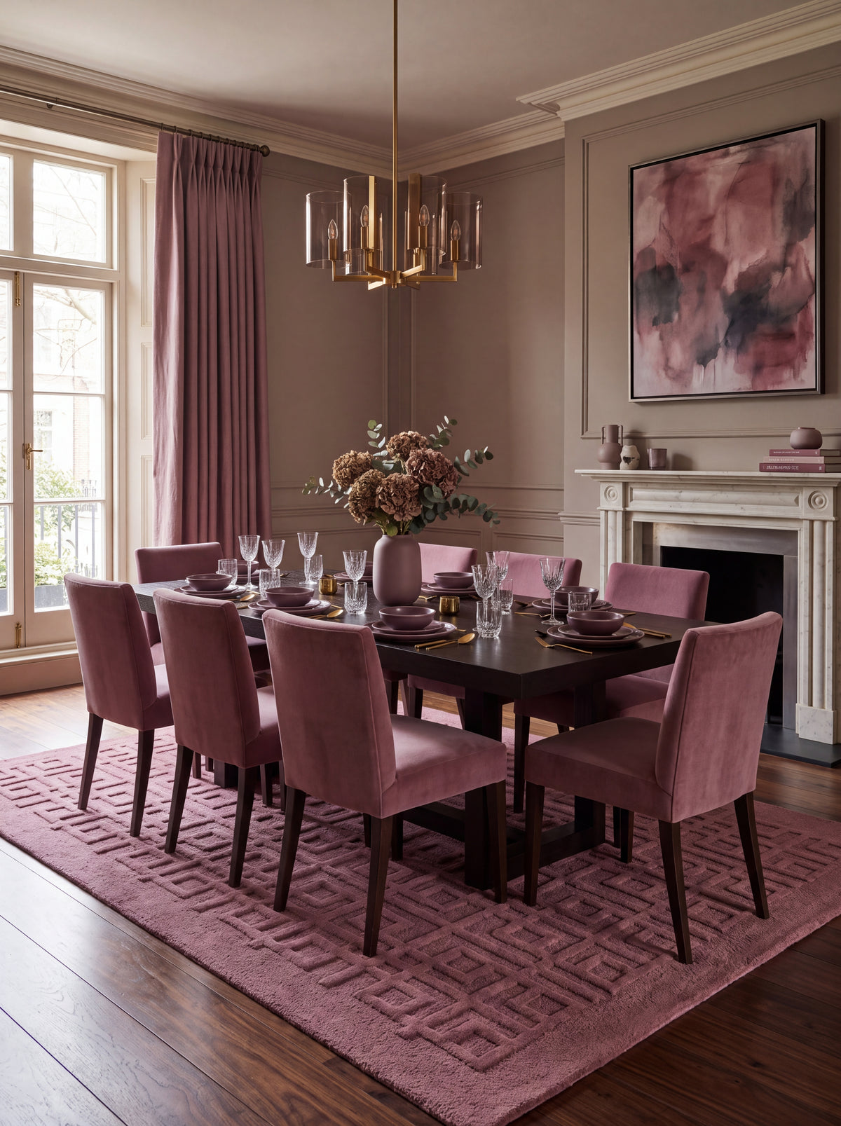 Dusty Rose Pink Nursery Rug, 3D Carved Geometric Living Room Carpet