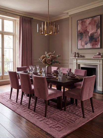 Dusty Rose Pink Nursery Rug, 3D Carved Geometric Living Room Carpet