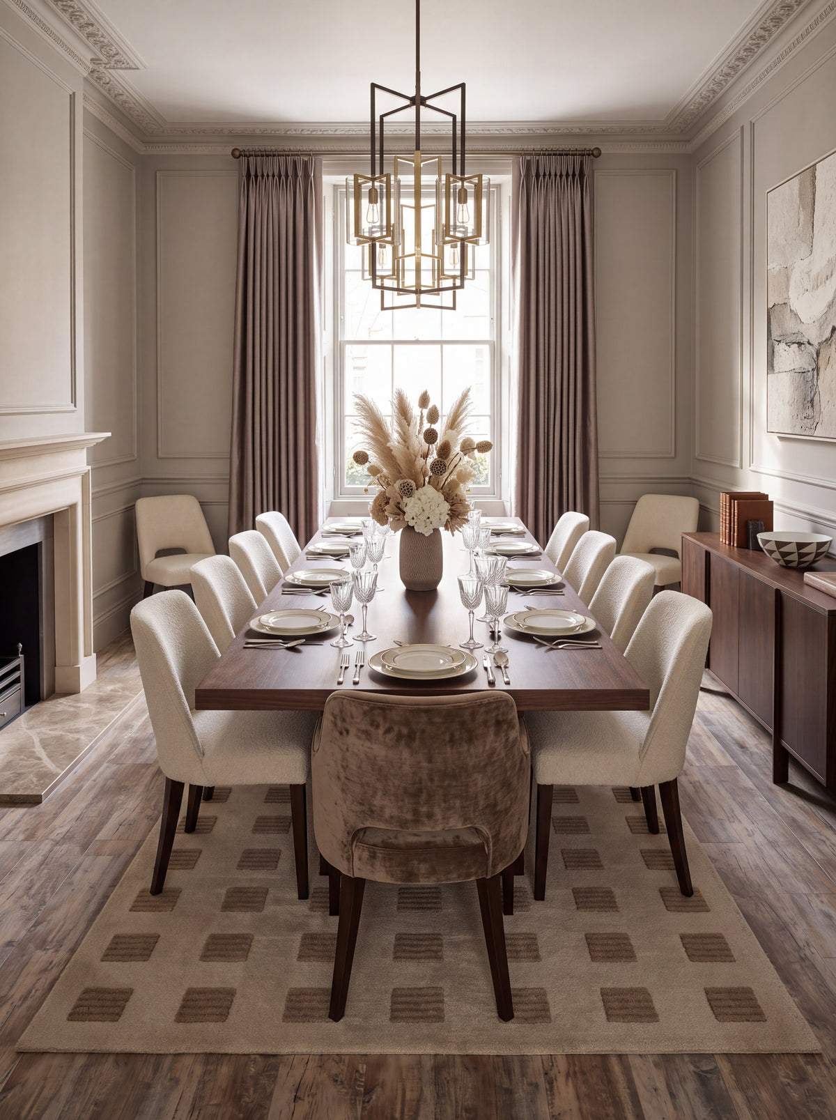Modern Organic Grid Tufted Rug Handmade Wool Ivory Taupe Carpet