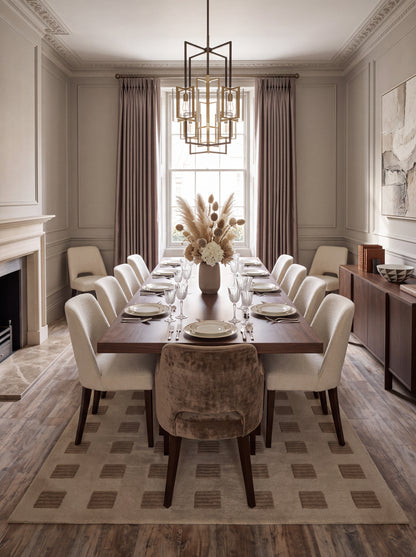 Modern Organic Grid Tufted Rug Handmade Wool Ivory Taupe Carpet