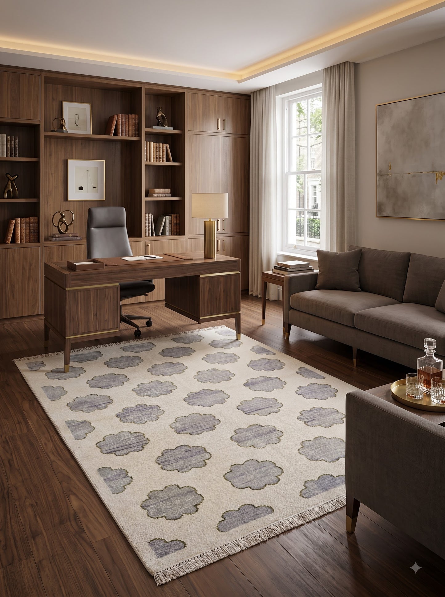 Japandi Slate Blossom Hand Knotted Rug