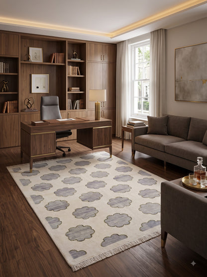 Japandi Slate Blossom Hand Knotted Rug