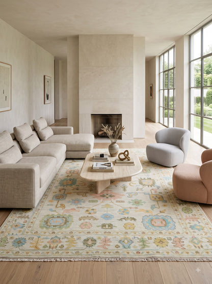 Ivory Pastel Bloom Traditional Floral Style Carpet