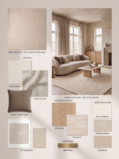 Hand-Tufted Wool Area Rug, Beige Minimalist Carpet, Contemporary Abstract Rug