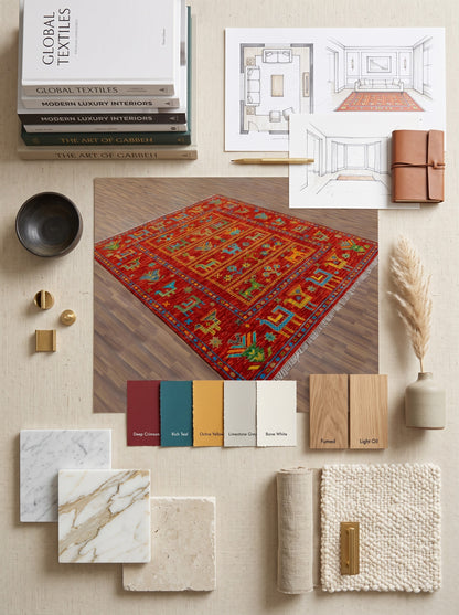 Crimson Tribal Harvest Hand Knotted Tribal Gabbeh Rug