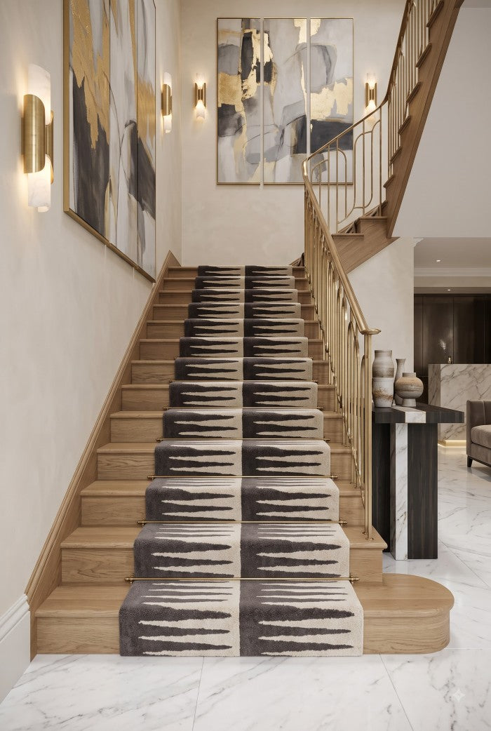 Black And White Abstract Stripe Wool Runner Rug