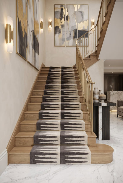 Black And White Abstract Stripe Wool Runner Rug