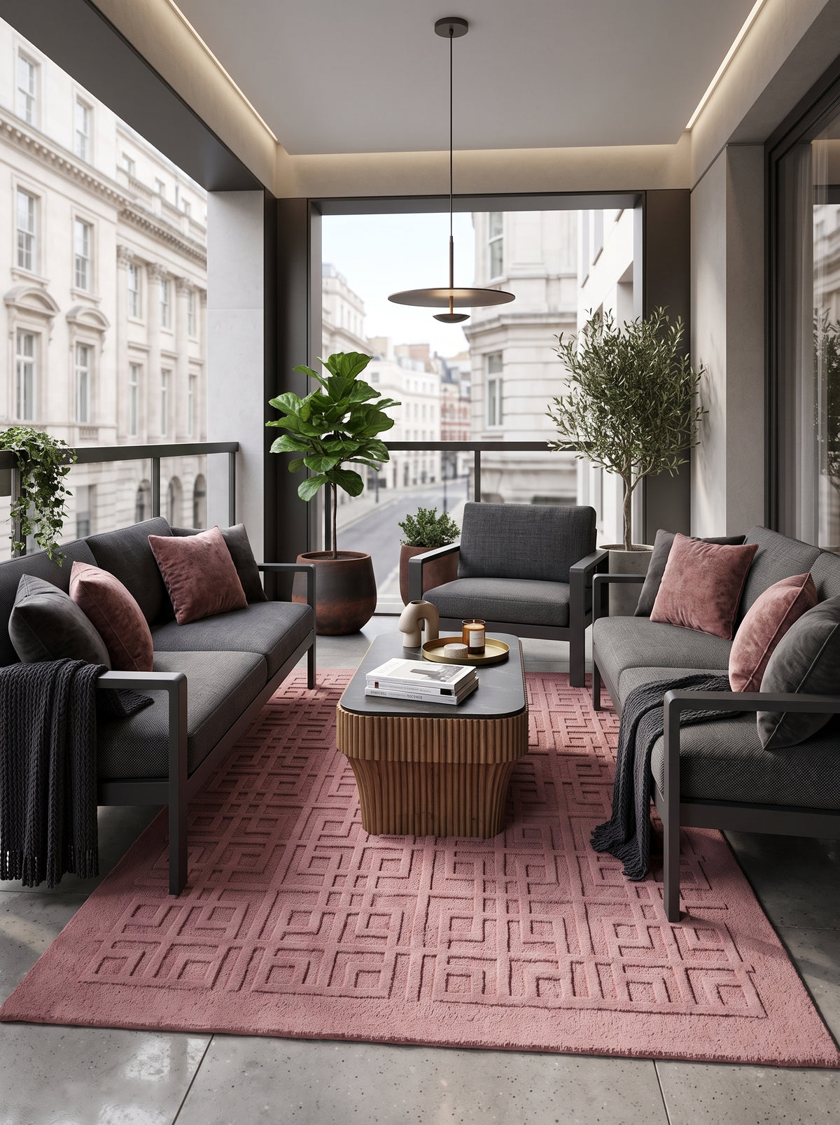 Dusty Rose Pink Nursery Rug, 3D Carved Geometric Living Room Carpet