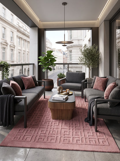 Dusty Rose Pink Nursery Rug, 3D Carved Geometric Living Room Carpet