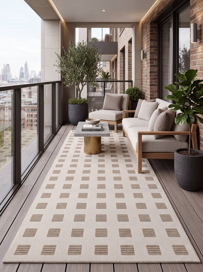 Modern Organic Grid Tufted Rug Handmade Wool Ivory Taupe Carpet