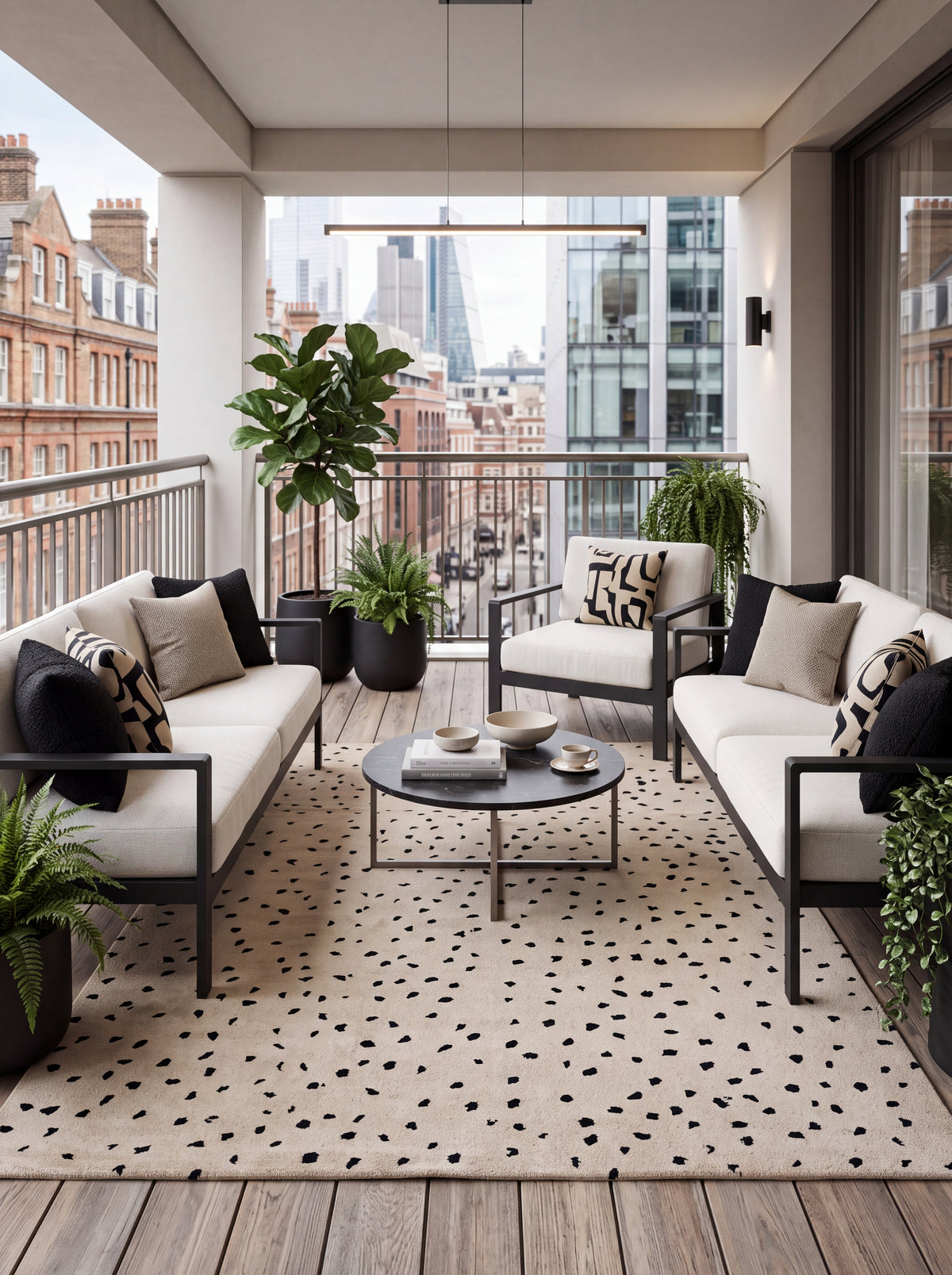 Oatmeal Beige & Black Minimalist Dot Carpet, Luxury Contemporary Wool Area Rug for Living Room